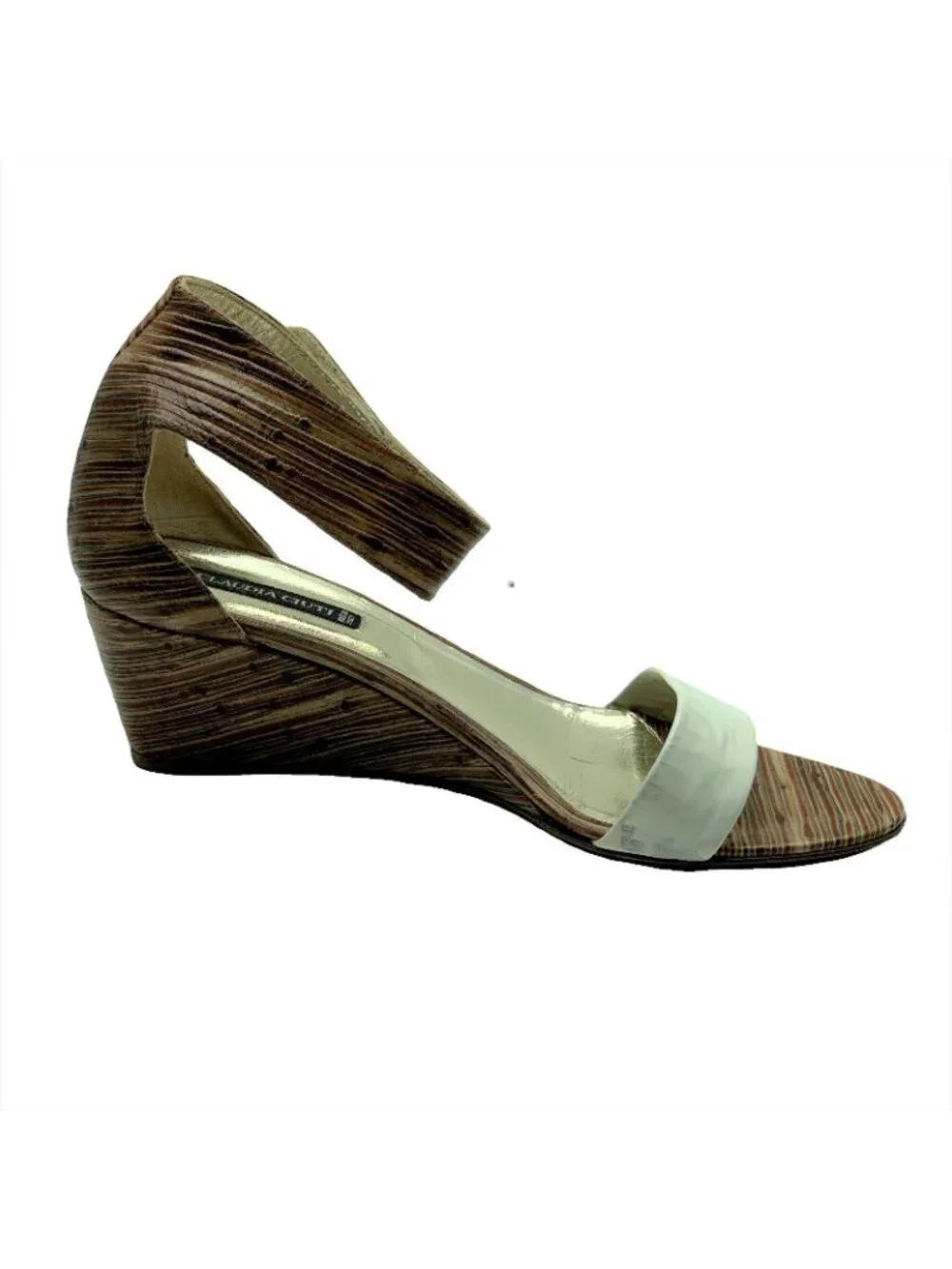 Claudia Ciuti Made In Italy Brown & White Wedge Sandals With Ankle Strap Womens